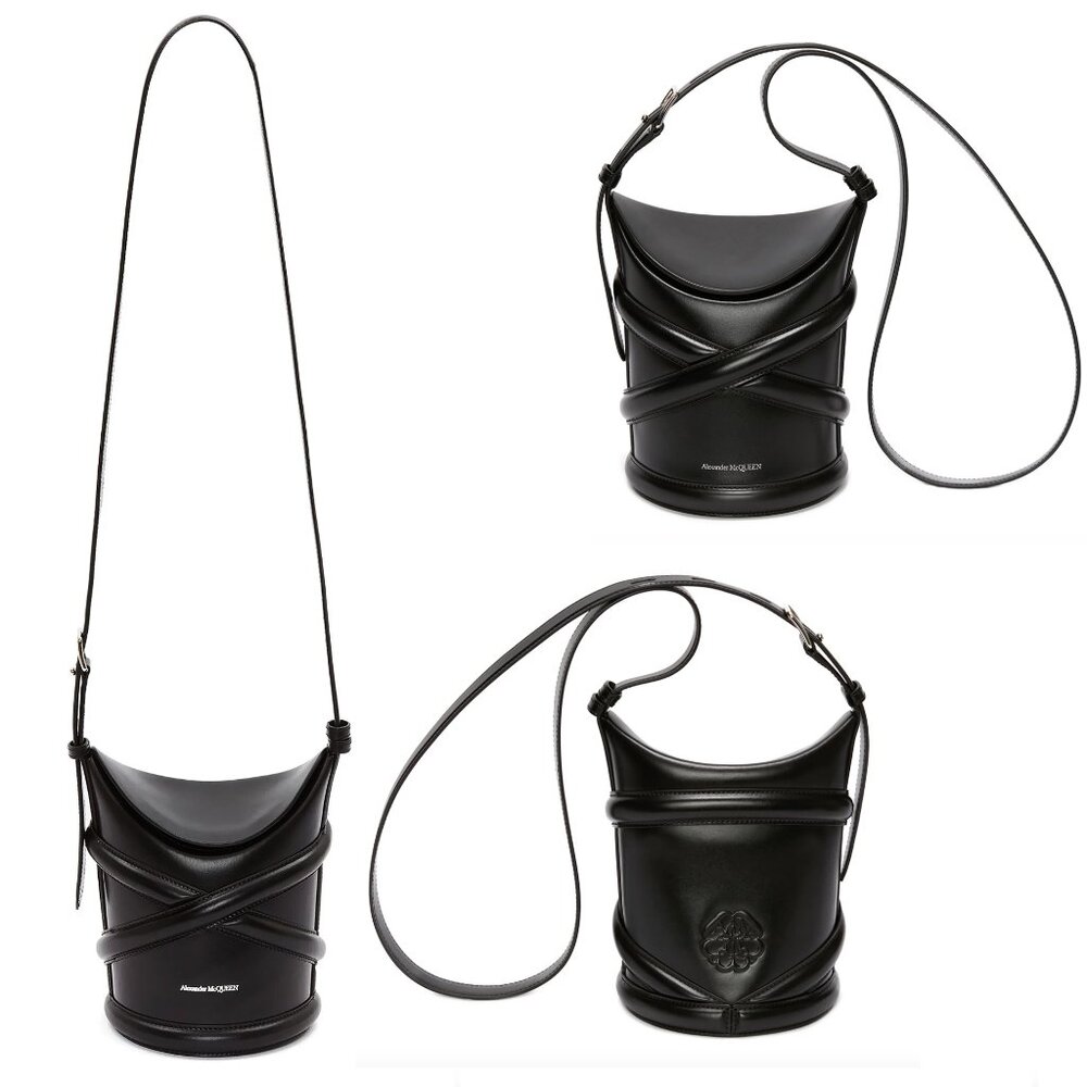 ALEXANDER MCQUEEN Small Curve Bucket Bag in Black Calf Leather - Picture 2 of 15